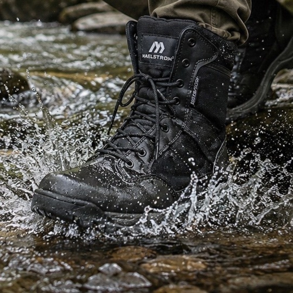 Maelstrom Mens Black Tactical Boots Side Zip Lace Up Waterproof Size 9.5